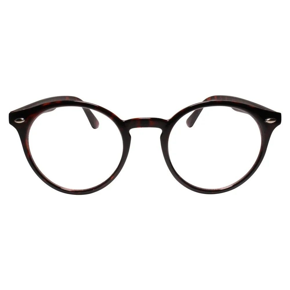 Classic Vintage Retro Old Fashioned 90s Tortoise Frame Round Clear Lens Glasses